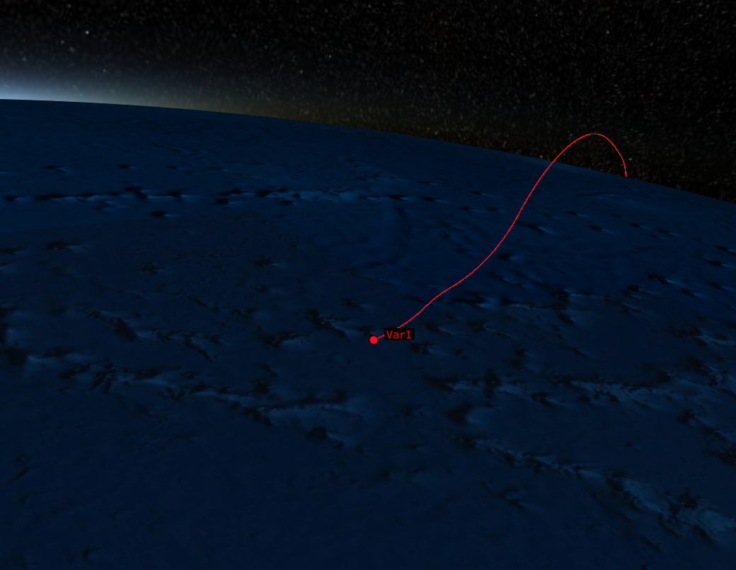 Close-up of Apollo 11 reentry trajectory near Earth surface